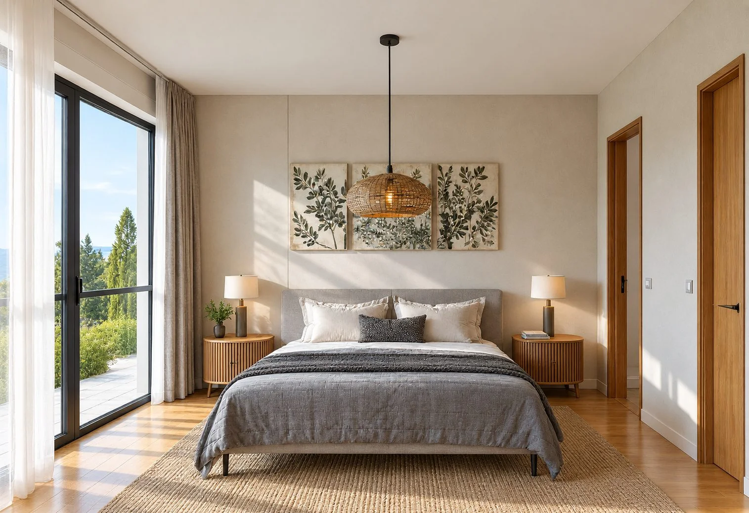 AIIA Block, 73 m² modular home: bedroom, 3D render