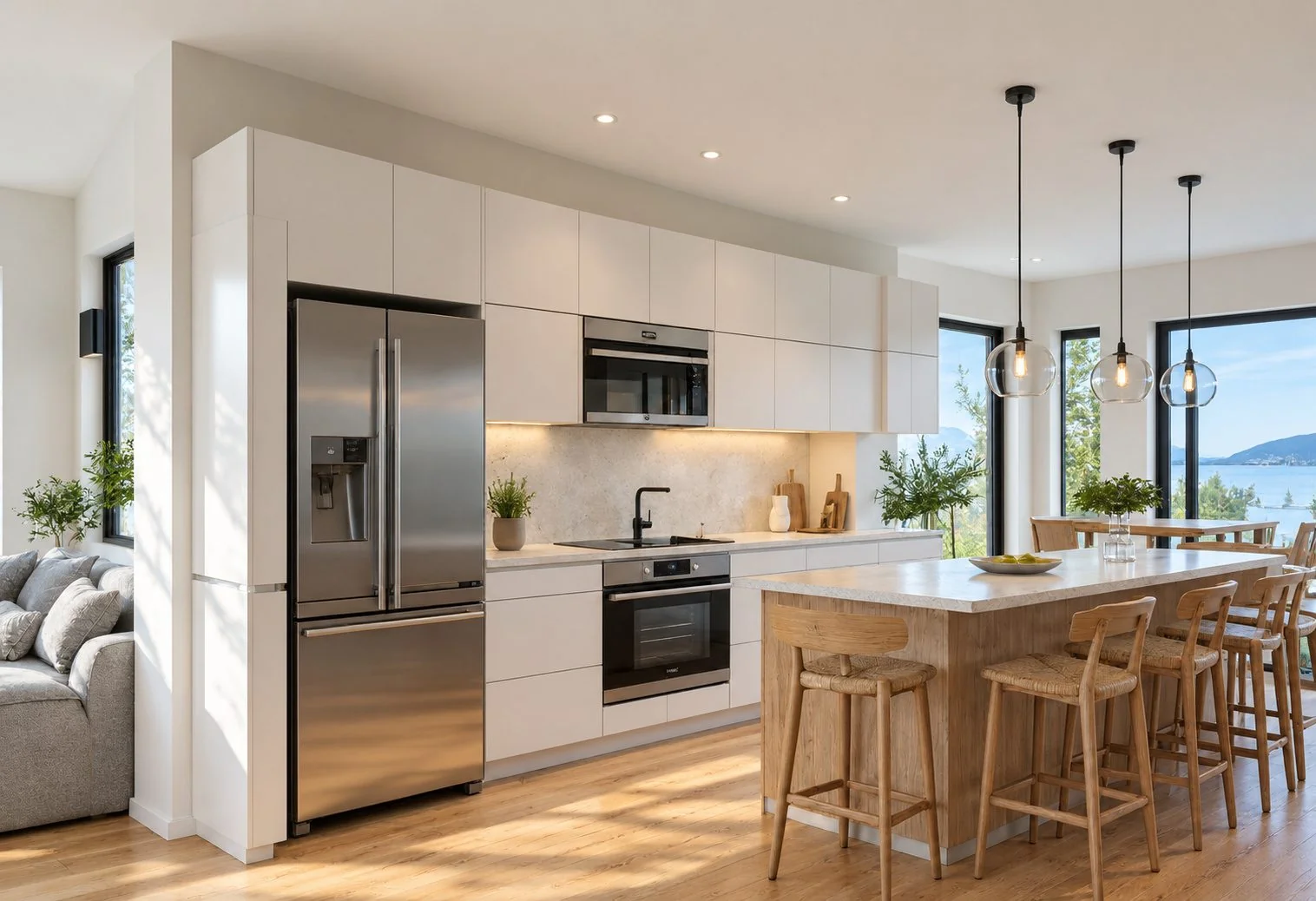 AIIA Block, 73 m² modular home: kitchen, 3D render