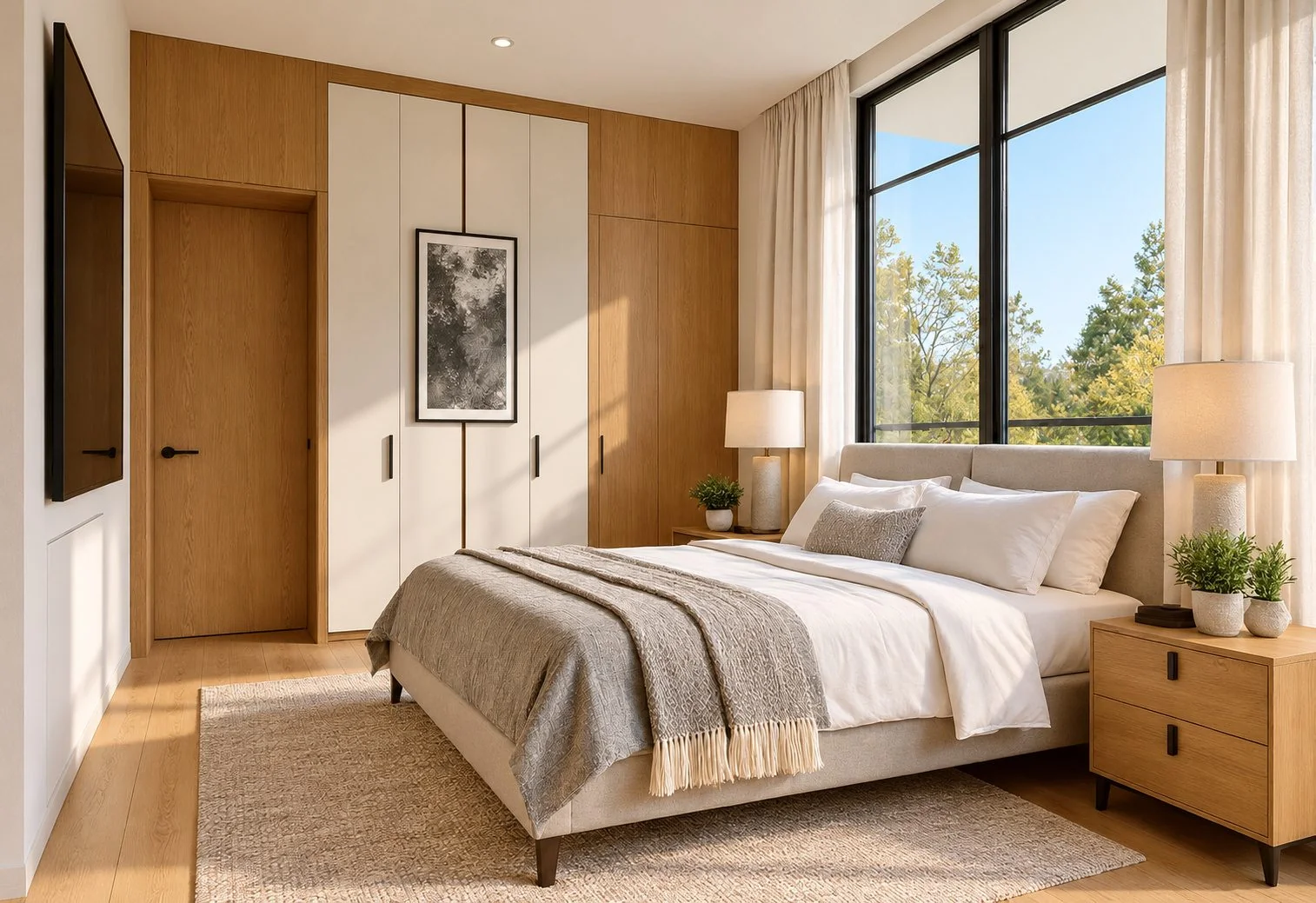 AIIA Court, 160 m² modular home: bedroom, 3D render