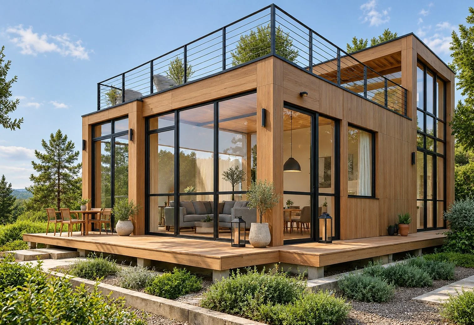 AIIA Court, 160 m² modular home: two-storey family home, 3D render