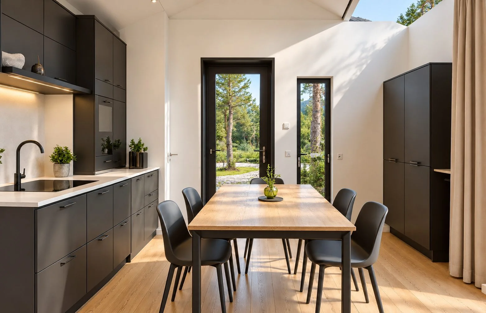 AIIA Fold, tiny house de 21 m² : cuisine et coin repas, rendu 3D