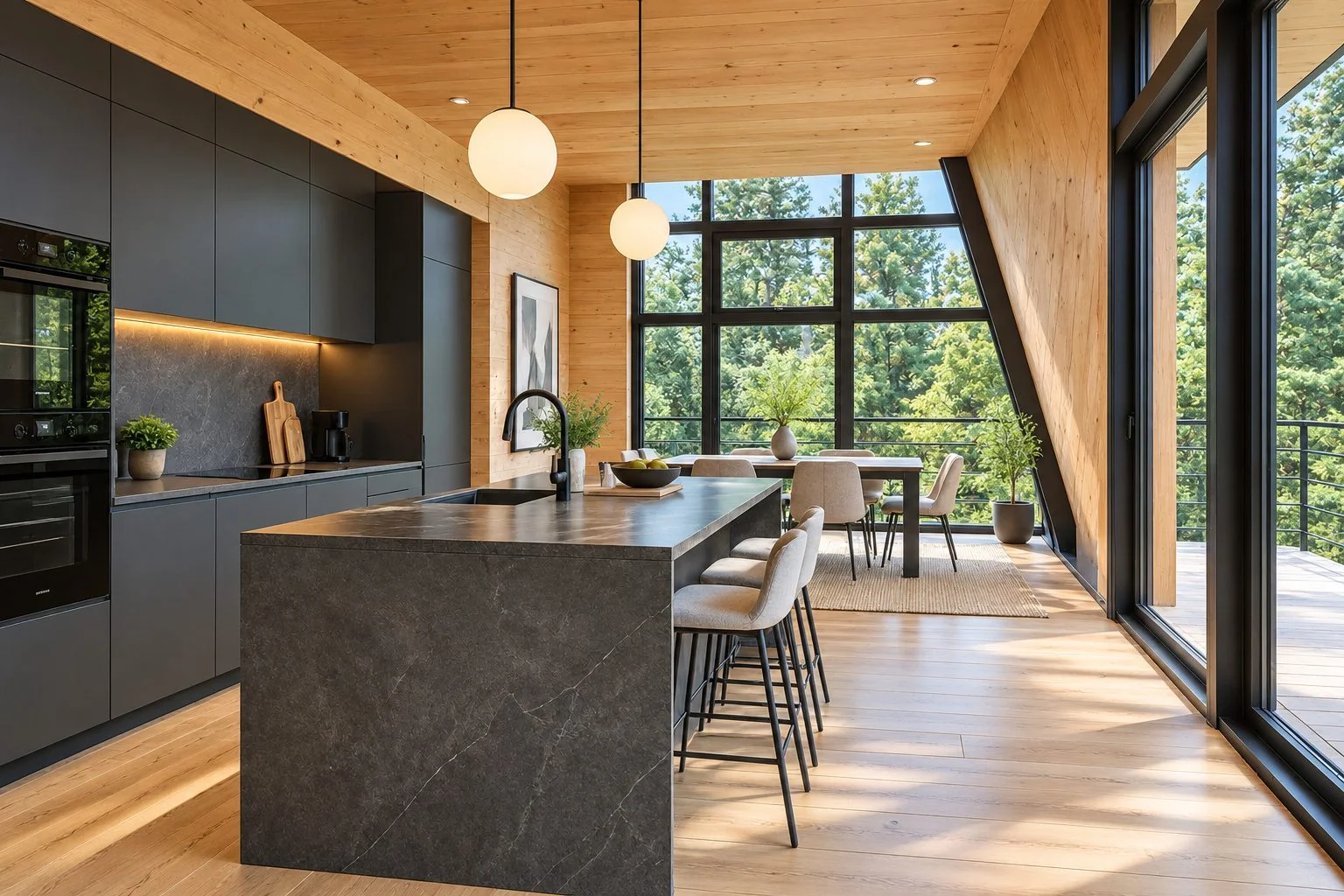 AIIA Form, 78 m² modular home: kitchen, 3D render