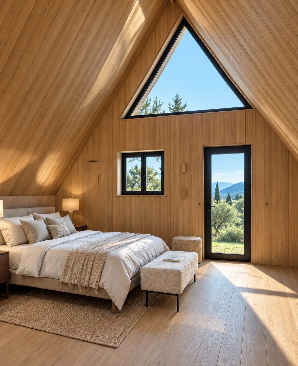 AIIA Frame, habitat Resort de 30 m² : chambre sous la charpente, rendu 3D