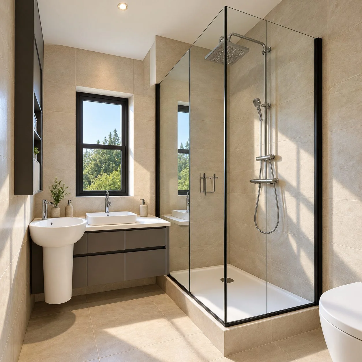 AIIA Frame, 30 m² Resort dwelling: shower room, 3D render