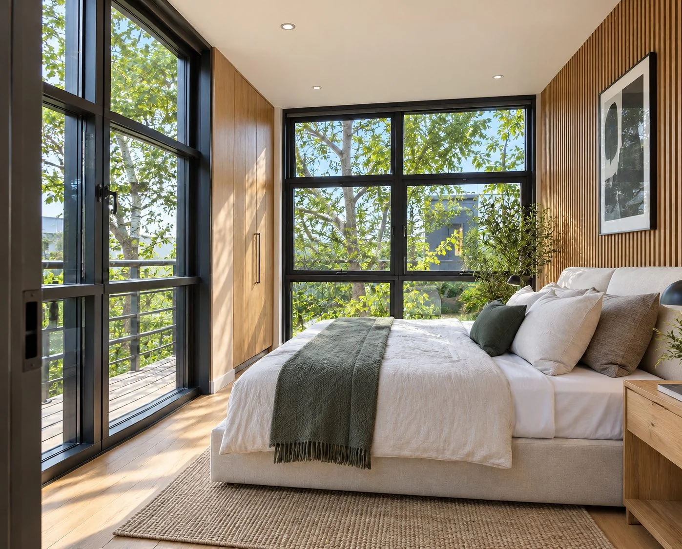 AIIA Level, 48 m² modular home: upstairs bedroom, 3D render