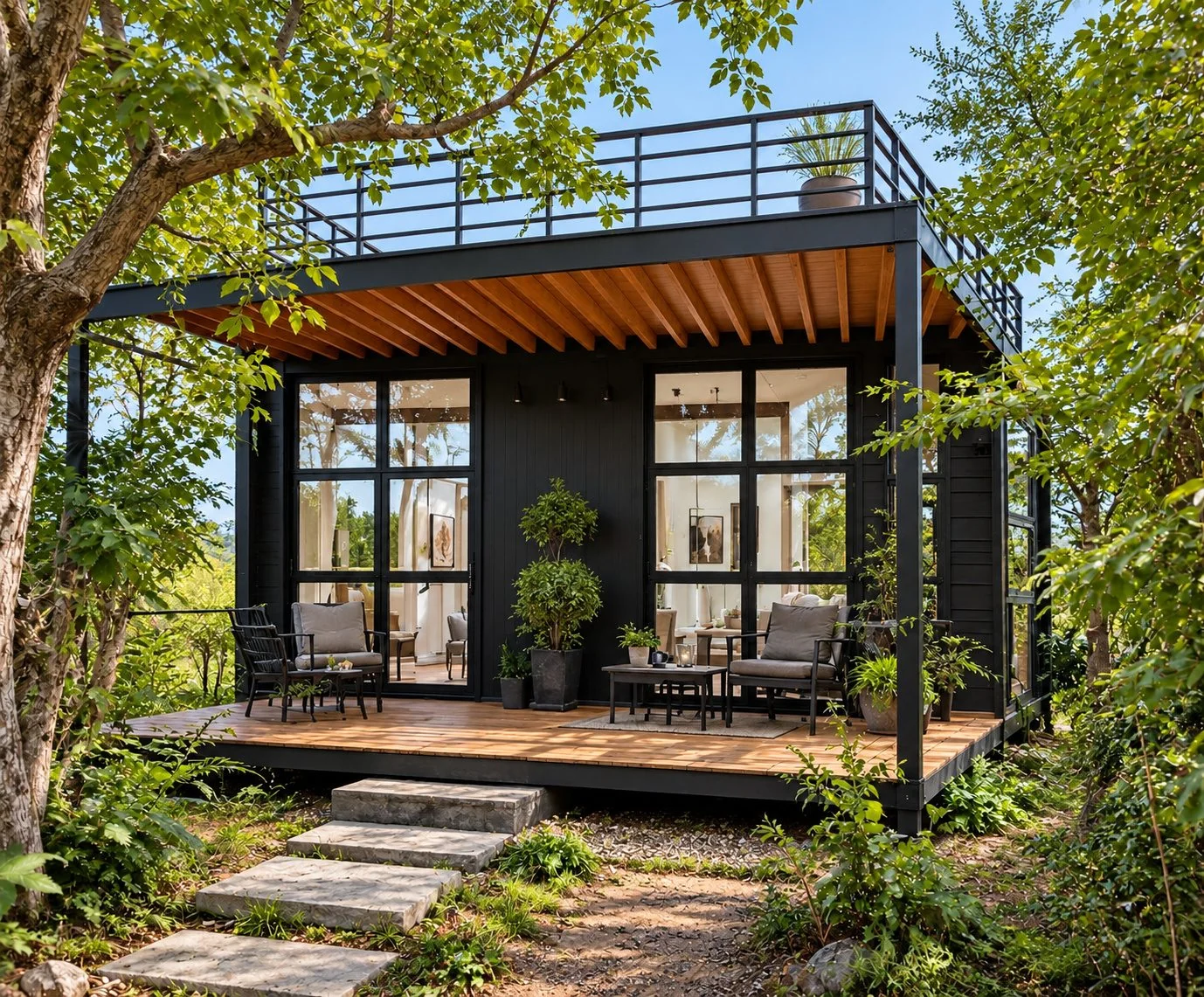 AIIA Level, 48 m² modular home: exterior, another view, 3D render