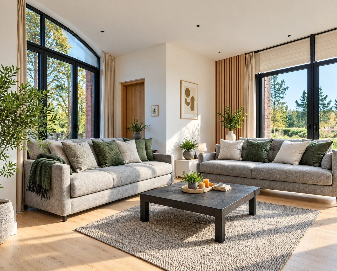 AIIA Line, 40 m² modular home: living room, 3D render