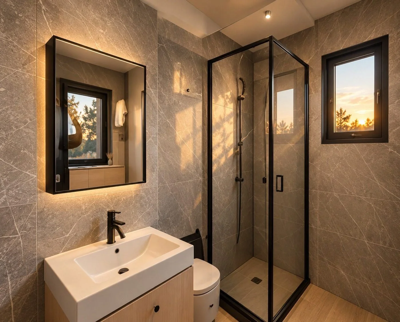 AIIA Mono, tiny house de 32 m² : salle d'eau, rendu 3D