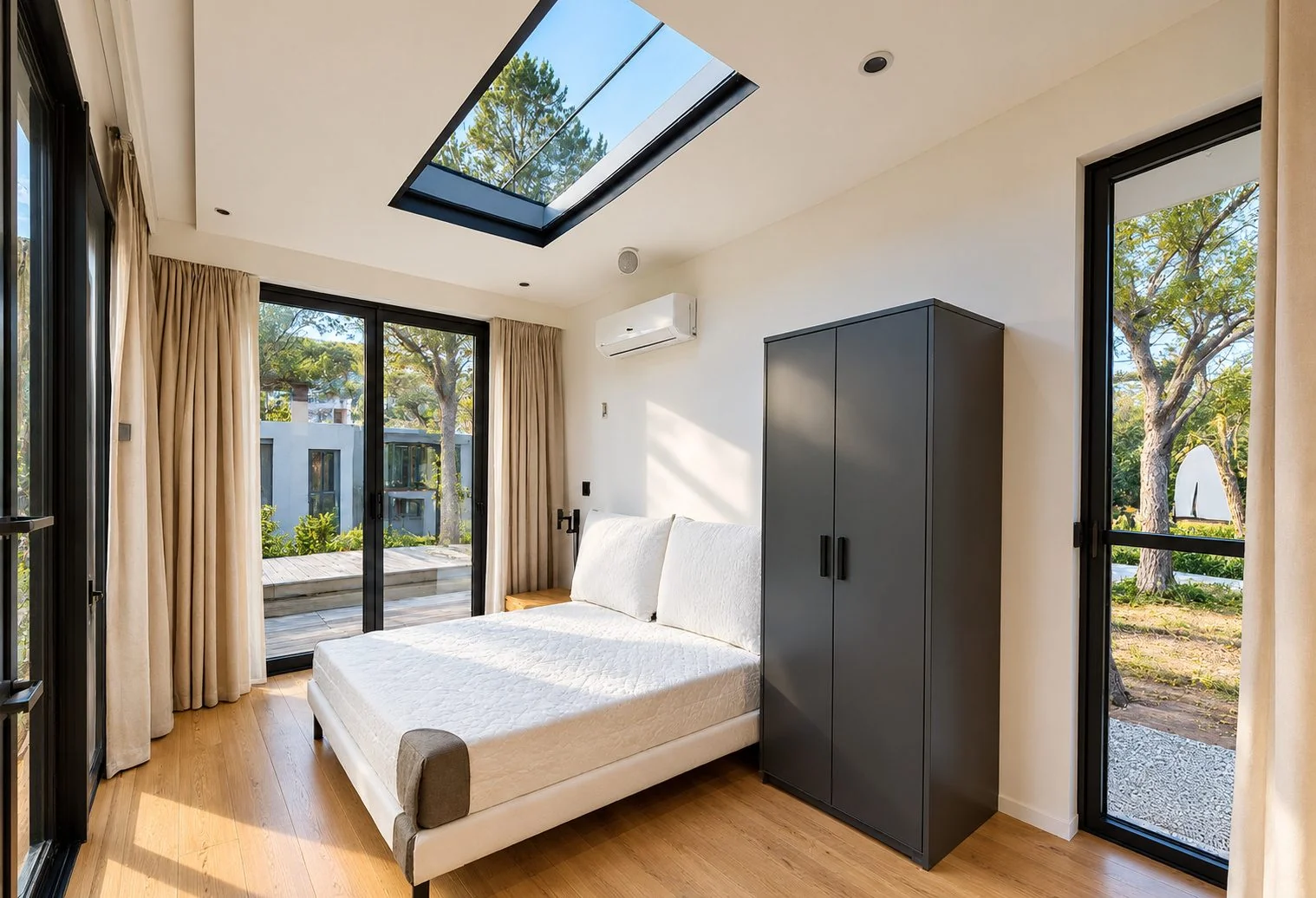 AIIA Open, 26 m² tiny house: large glazed bays with black frames